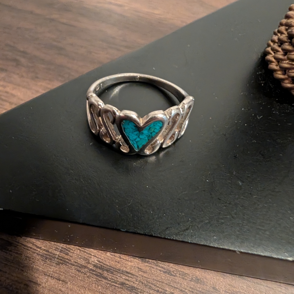 Silver Heart Ring with Turquoise Stone